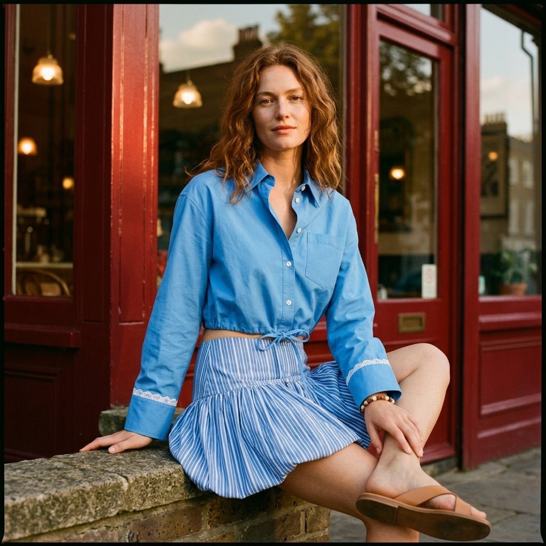 Stretch Cotton Cropped Shirt | Ganni | Club21 - lifestyle