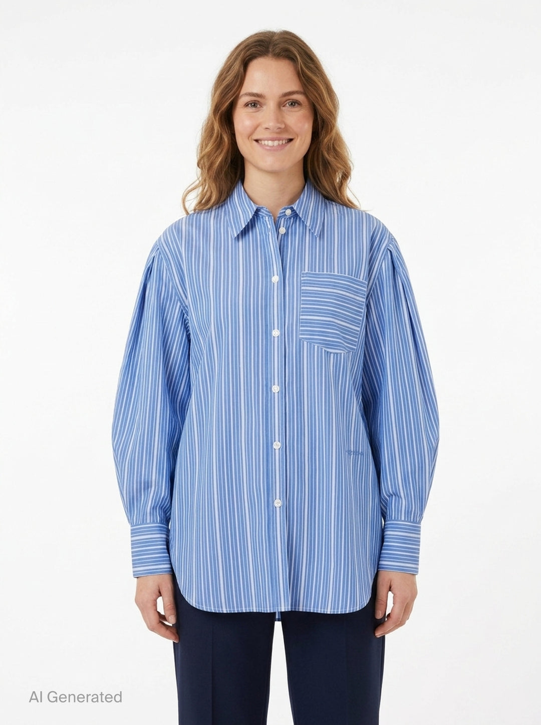 Stripe Cotton Pleated Sleeve Shirt | Ganni | Club21 - front
