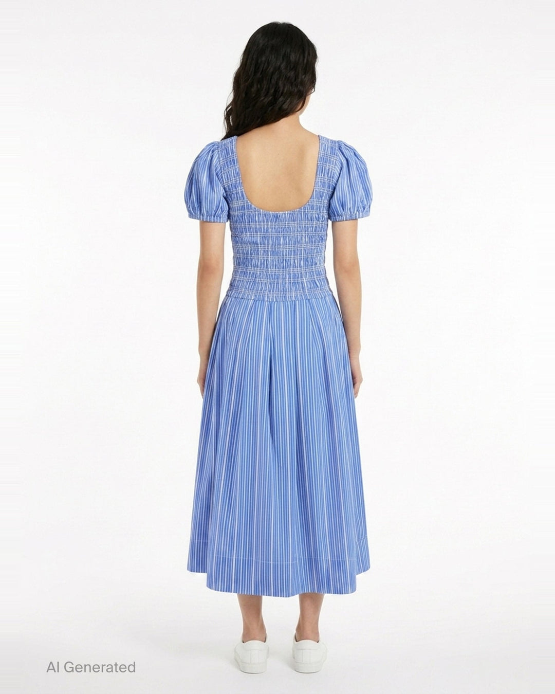 Stripe Cotton Smocked Long Dress | Ganni | Club21 - back