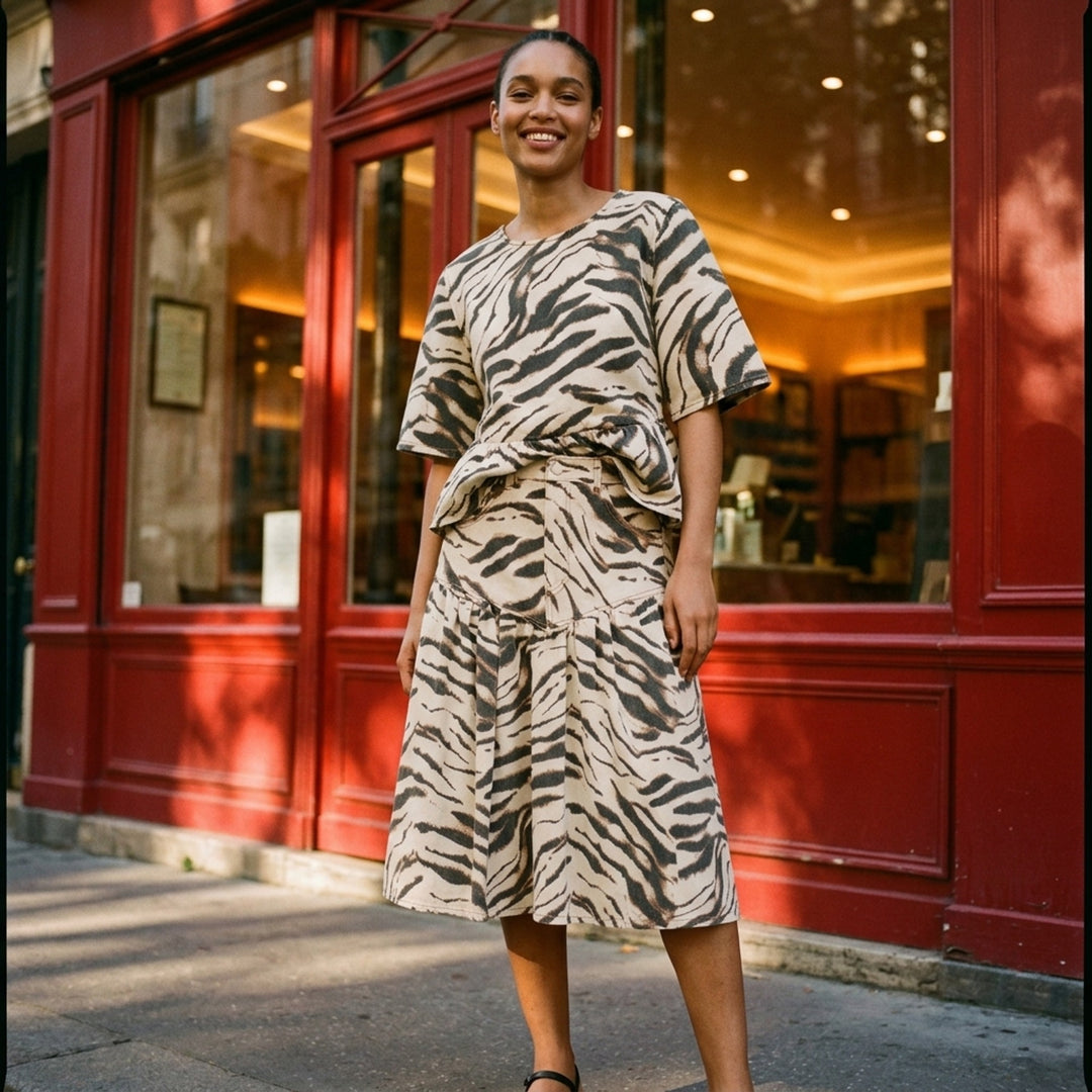 Tiger Print Denim Midi Skirt | Ganni | Club21 - lifestyle