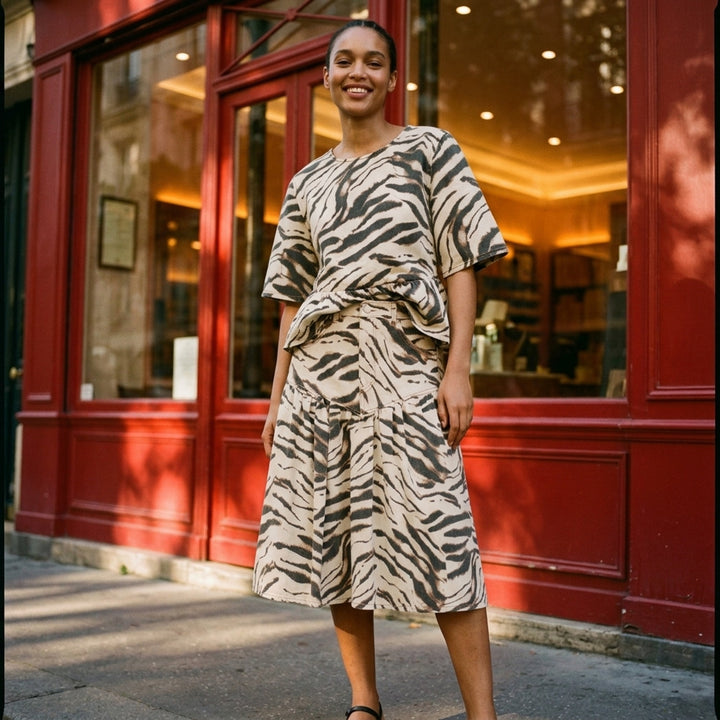 Tiger Print Denim Midi Skirt | Ganni | Club21 - lifestyle