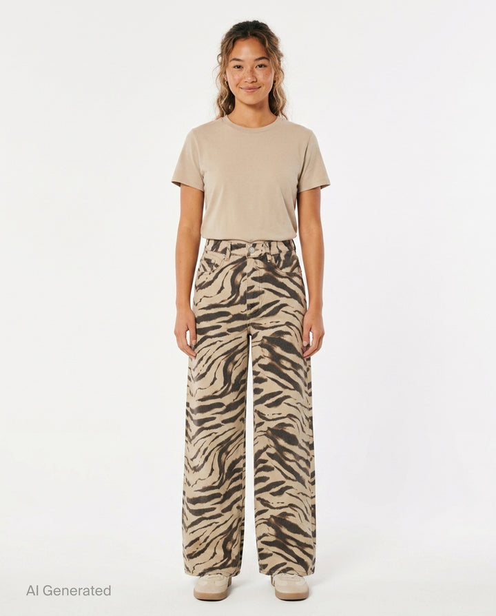 Tiger Print Wide Leg Jeans | Ganni | Club21 - front