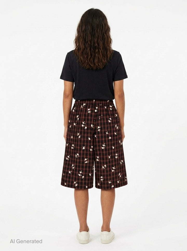 Yarn Dyed Check Flower Shorts | Ganni | Club21 - back