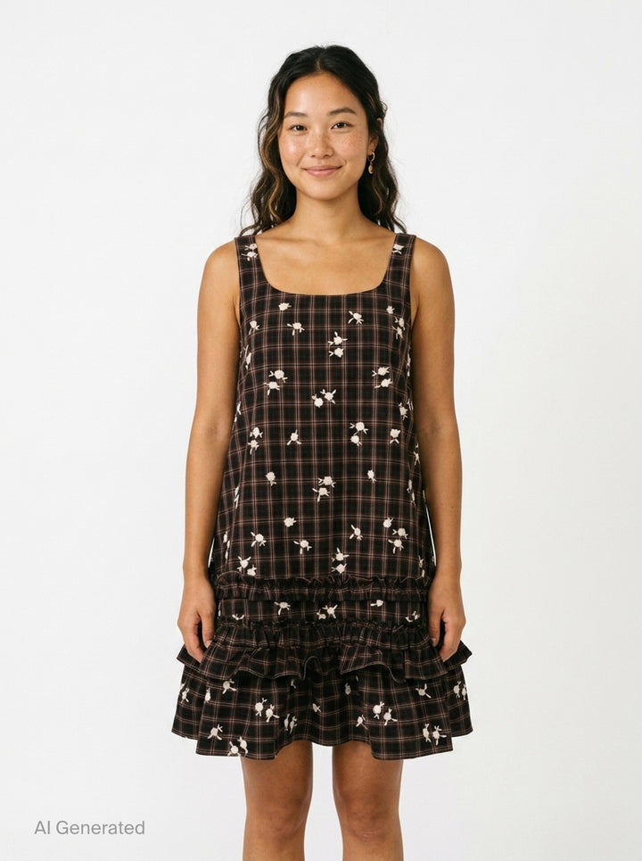 Yarn Dyed Check Mini Dress | Ganni | Club21 - front