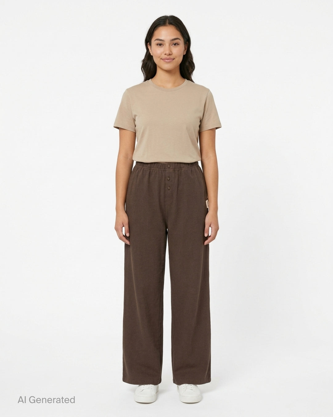 Glowny Button Fly Wide Leg Pants in black, featuring an elasticated waistband, three-button fly placket, wide-leg silhouette, and woven brand label tab at the hip - front