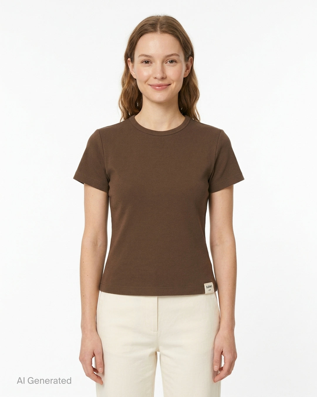Glowny Classic Baby Tee in black — slim-fit cropped silhouette with a ribbed crew neck, short sleeves, and a woven Glowny label at the hem - front
