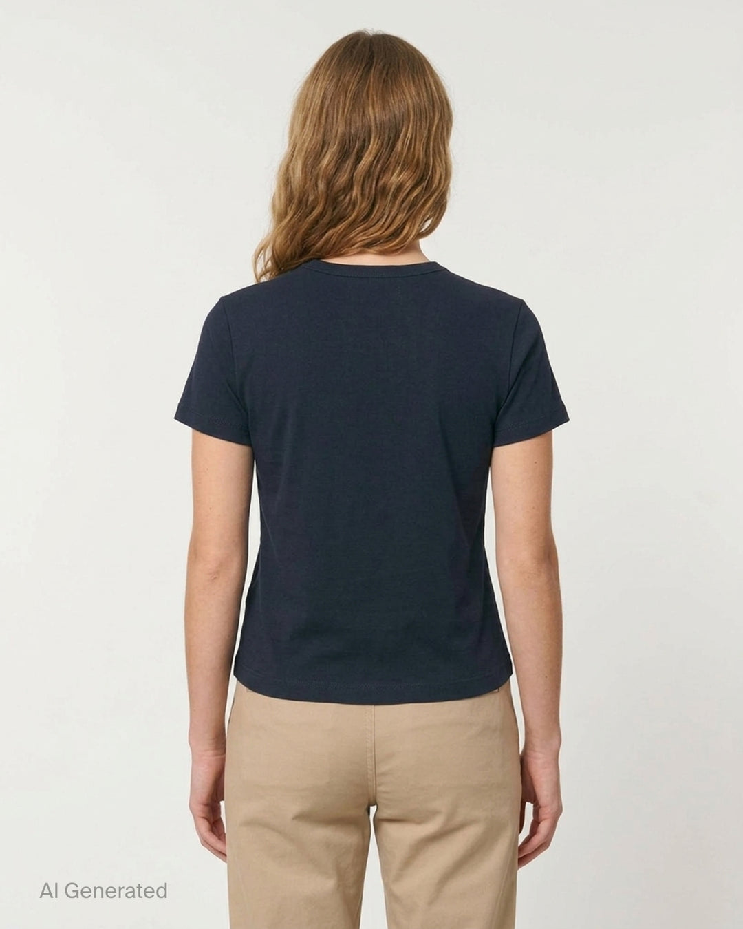 Glowny Classic Baby Tee in black — slim-fit cropped silhouette with a ribbed crew neck, short sleeves, and a woven Glowny label at the hem - back