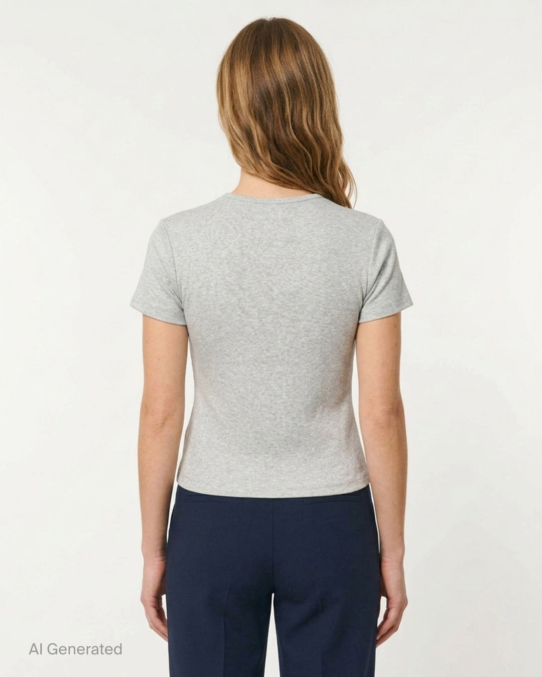 Glowny Classic Baby Tee in black — slim-fit cropped silhouette with a ribbed crew neck, short sleeves, and a woven Glowny label at the hem - back
