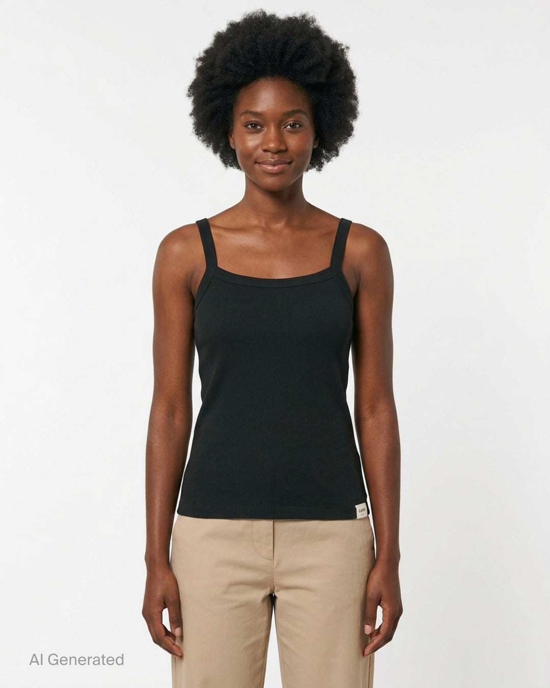 Glowny Classic Tank Top in black, featuring a square neckline, thin straight straps, fitted silhouette, and a woven Glowny label at the hem, photographed flat on a white background - front