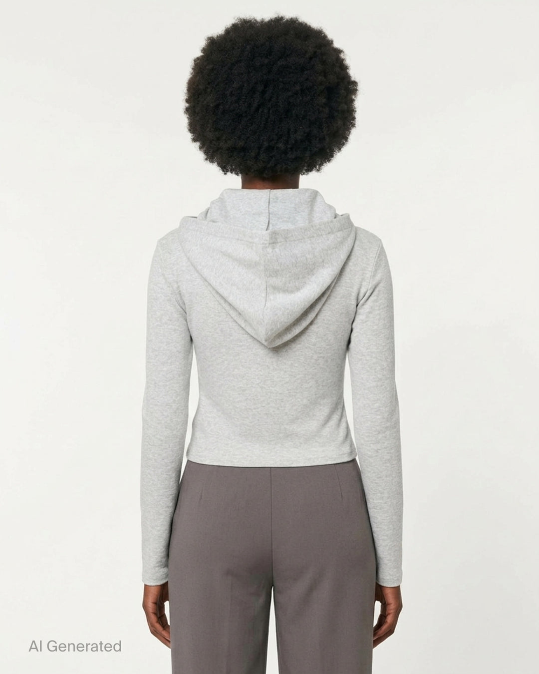 Glowny Comfort Cropped Hoodie in chocolate brown, featuring a fitted silhouette, draped hood, kangaroo pocket with woven brand patch, and long slim sleeves - back