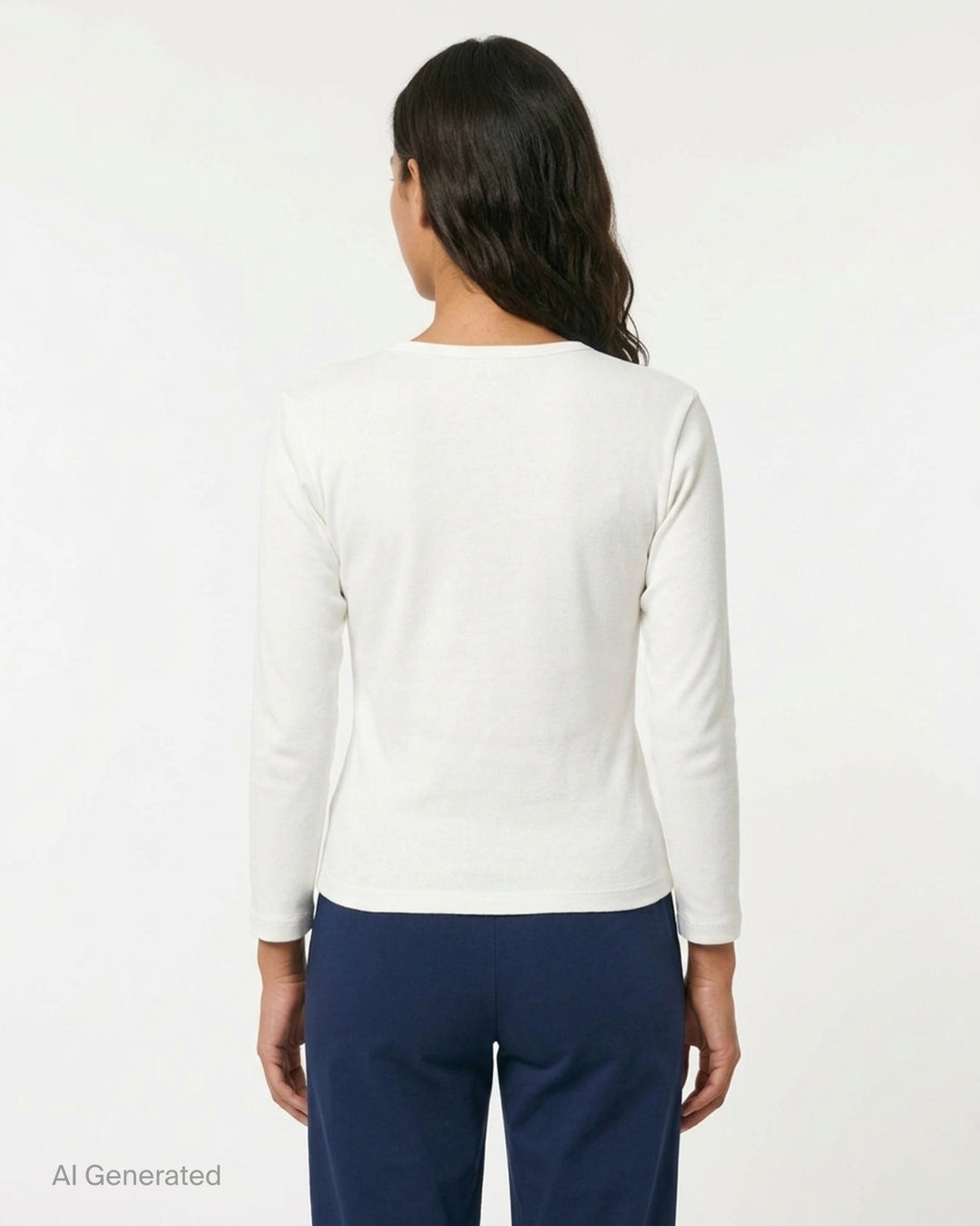 Glowny Long Sleeve Button Tee in black, featuring a short tonal button placket at the neckline, ribbed round collar, and a fitted jersey silhouette with woven brand label at the hem - back