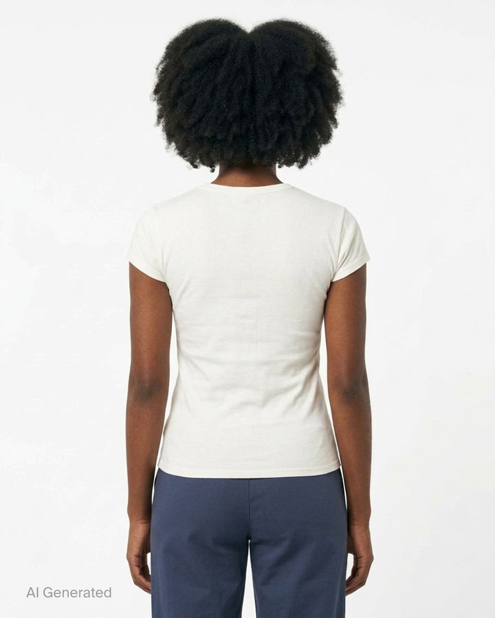 Glowny Slim Short Sleeve Tee in light grey marl, featuring a crew neckline, cap sleeves, and a fitted silhouette with a woven brand label at the hem - back