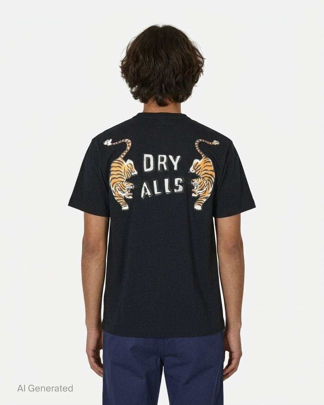 Human Made black short sleeve graphic t-shirt with white and grey hand-drawn arched logo print on the chest - back
