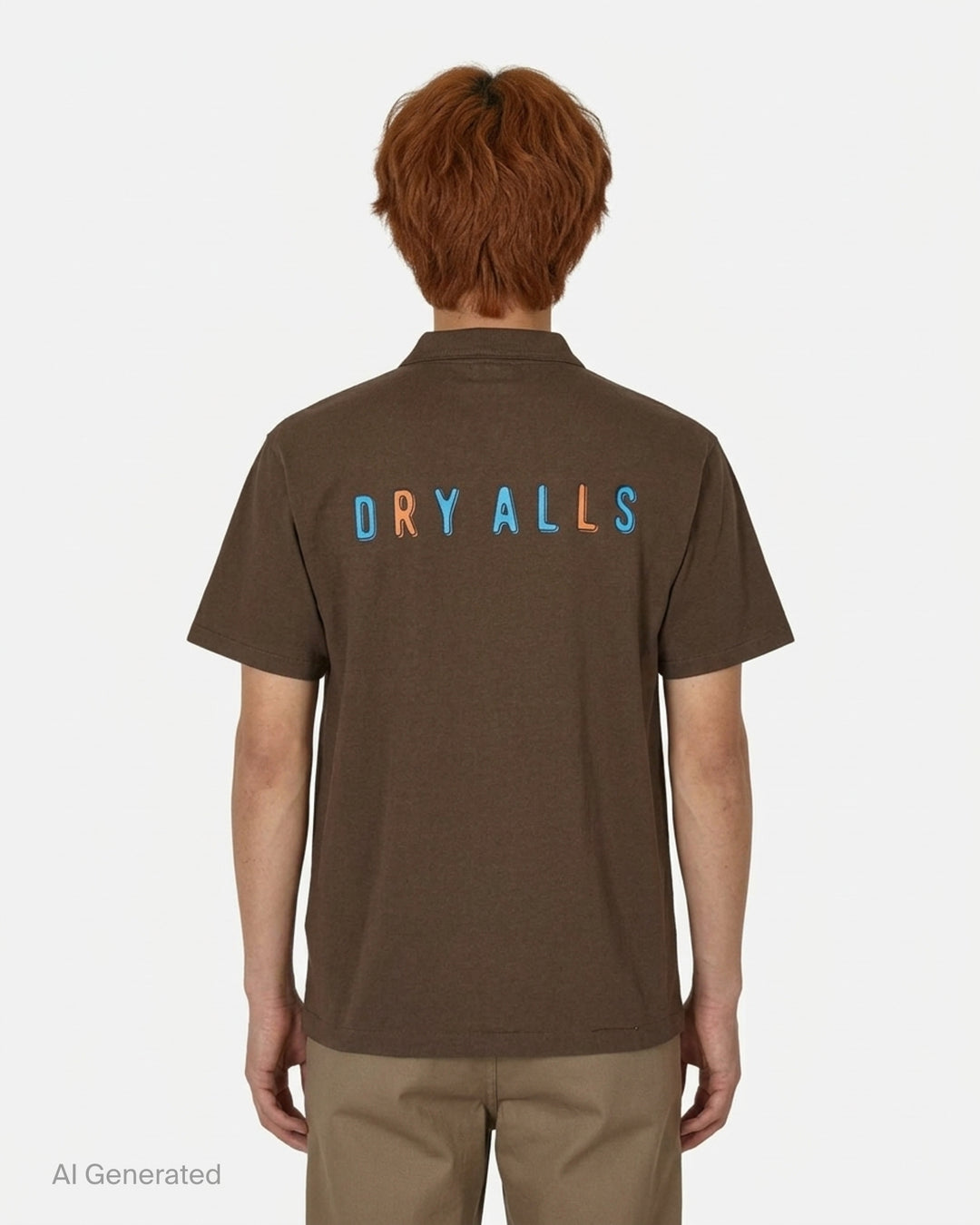 Human Made brown short-sleeve graphic T-shirt with an orange heart logo print at the chest and a red woven label at the neck - back