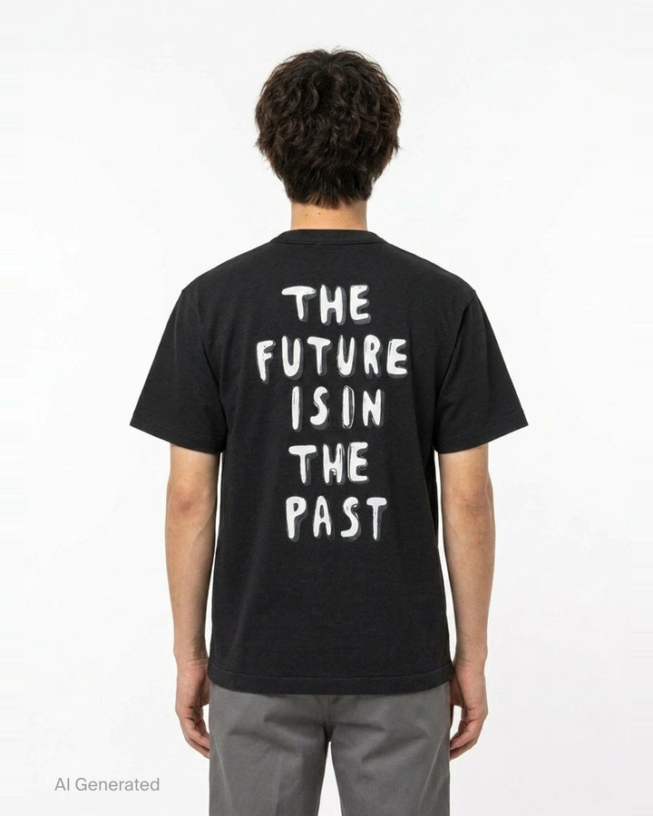 Human Made black short sleeve crew neck t-shirt with a large red hand-drawn heart graphic and 'Human Made' bubble lettering on the chest - back
