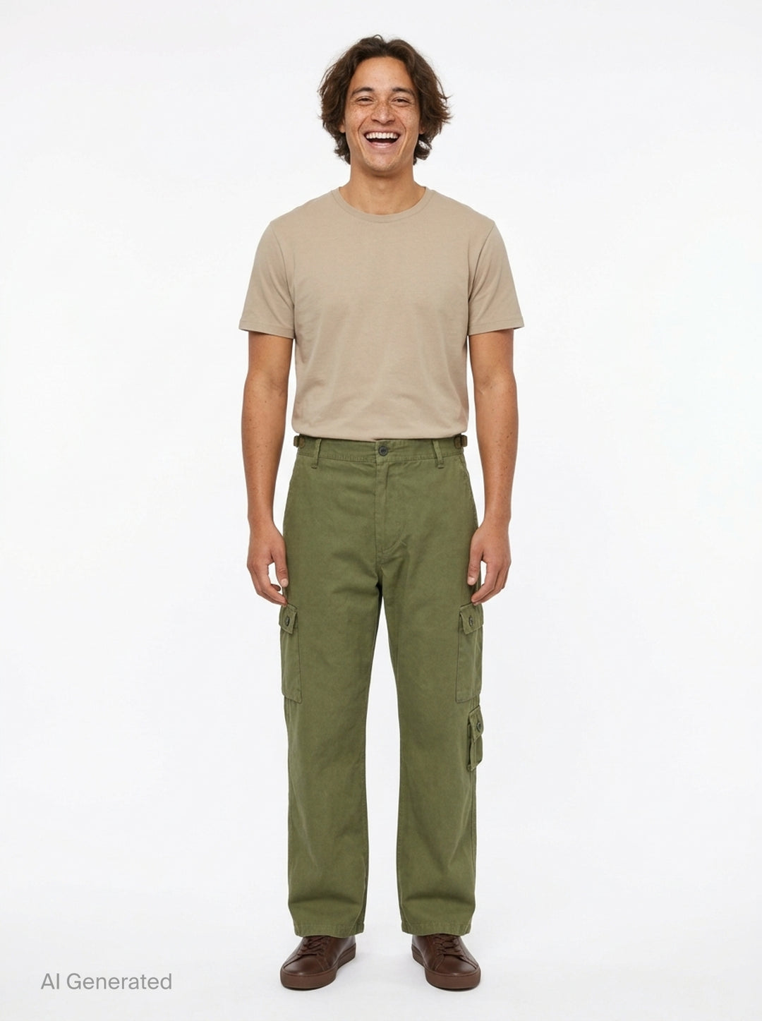 Human Made multi-pocket cargo pants in dark espresso brown, featuring a wide-leg silhouette, buckle waistband, and multiple buttoned utility cargo pockets - front