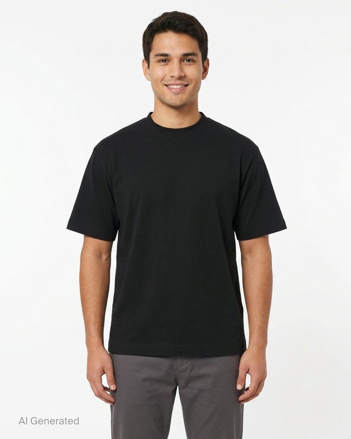 Jacquemus black boxy crew neck short sleeve T-shirt shown from the front - front
