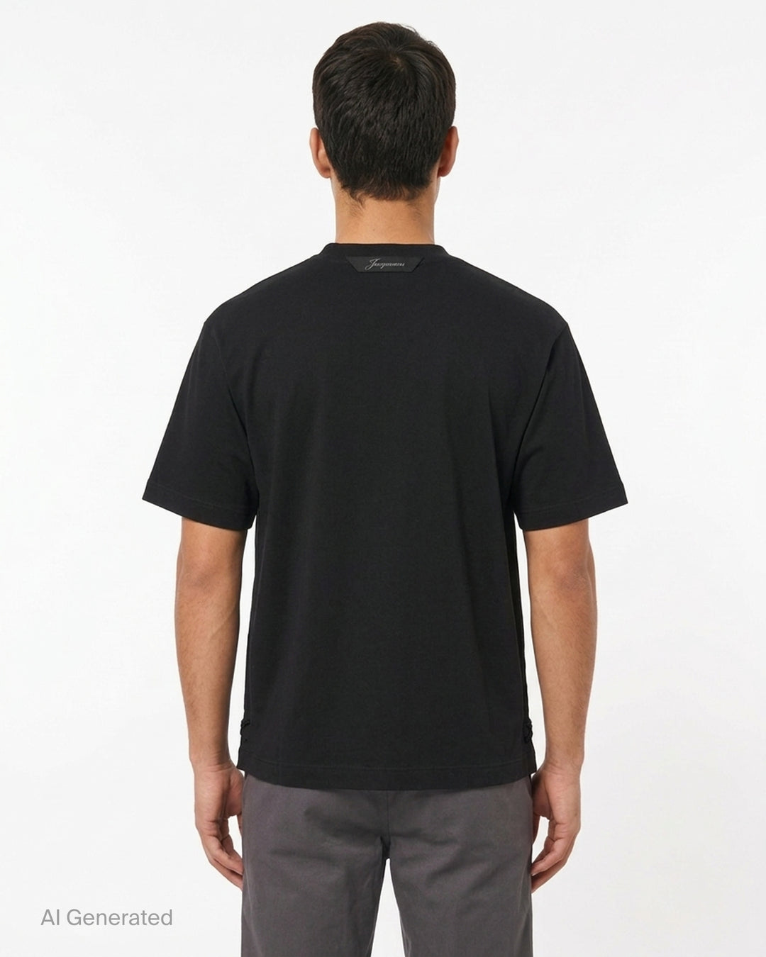 Jacquemus black boxy crew neck short sleeve T-shirt shown from the front - back