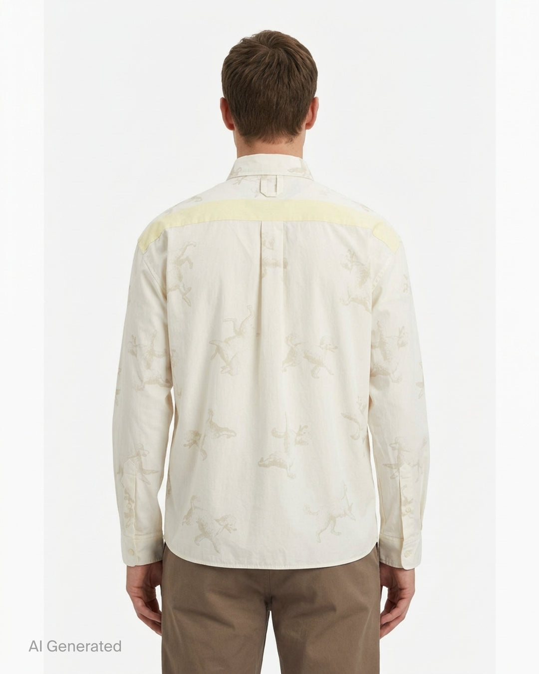 Jacquemus La Chemise Fefe white long sleeve shirt with tonal poodle print and pale yellow placket and chest pocket - back