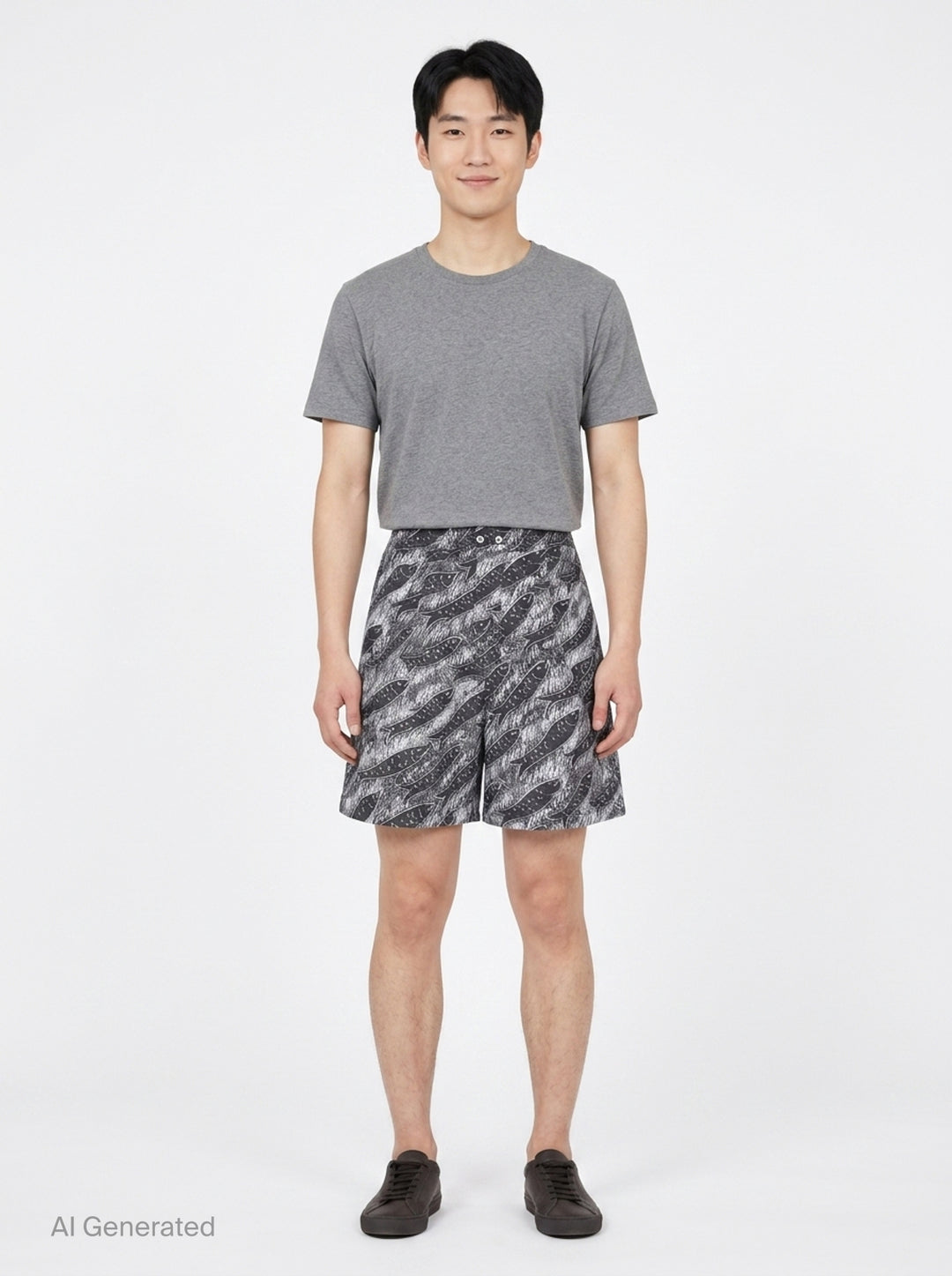 Jacquemus Le Short Pyjama wide-leg shorts with an all-over black and white fish-school graphic print, featuring a high-rise waistband with twin button fastening - front
