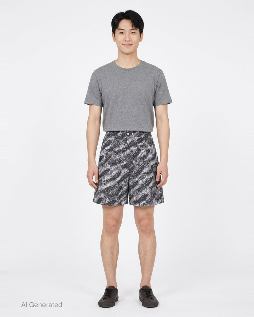 Jacquemus Le Short Pyjama wide-leg shorts with an all-over black and white fish-school graphic print, featuring a high-rise waistband with twin button fastening - front
