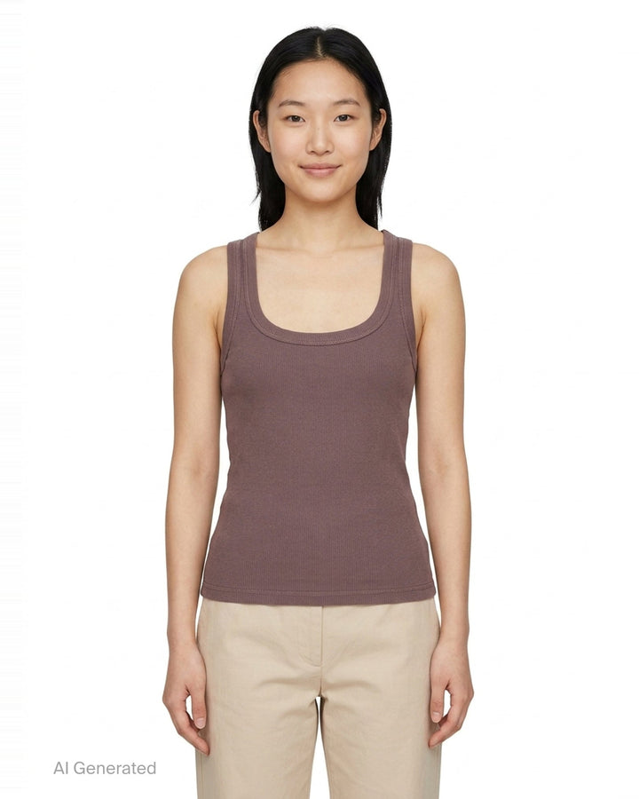 Jacquemus gros grain ribbed jersey tank top in mauve, featuring a deep scoop neckline, structured straps, and a woven brand label at the back neck - front