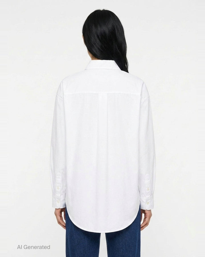Jacquemus La Chemise Citta white woven button-down shirt with spread collar, long sleeves, and tonal buttons on a white background - back