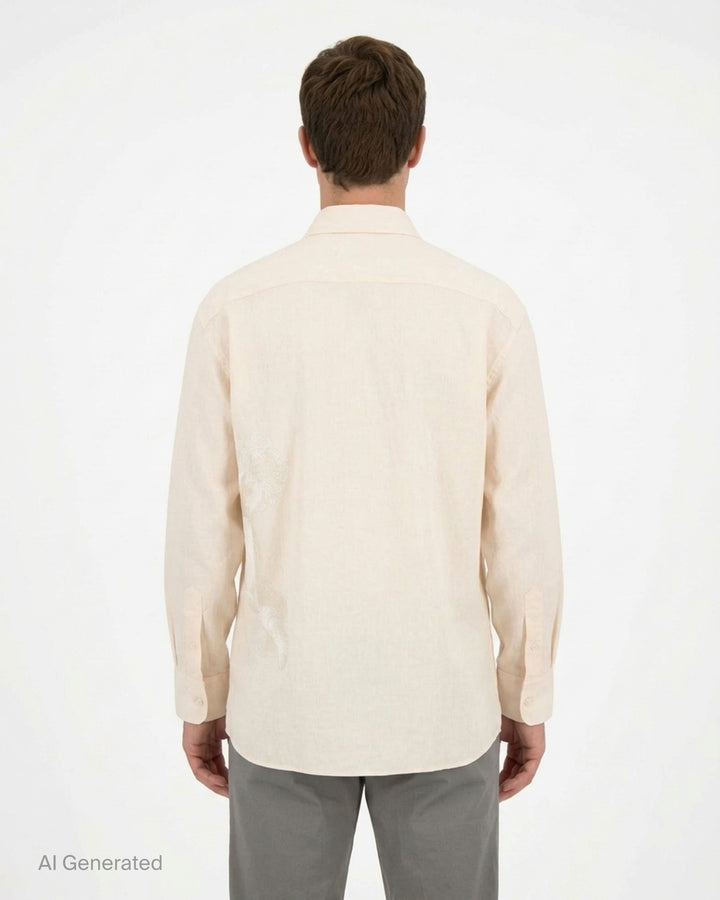 Jacquemus La Chemise Pisco long sleeve cream shirt with tonal poodle print across the front and button placket - back