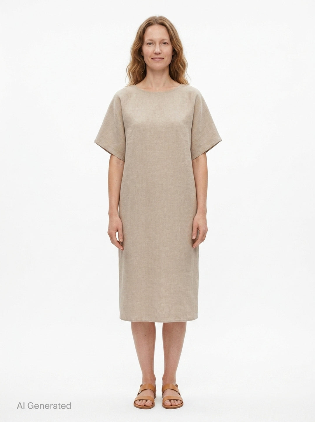Jacquemus La Robe Poisson woven midi dress in natural beige, featuring a cocoon silhouette, angular short sleeves, and a wide boat neckline — back view on white background - front