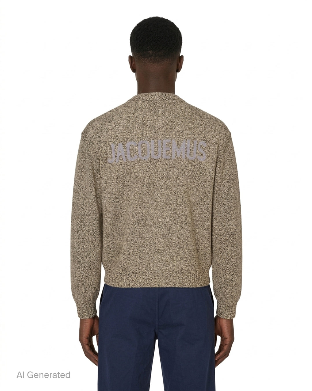 Jacquemus Le Cardigan Moulin in beige knit with a collarless neckline and dark tortoiseshell-effect front buttons - back