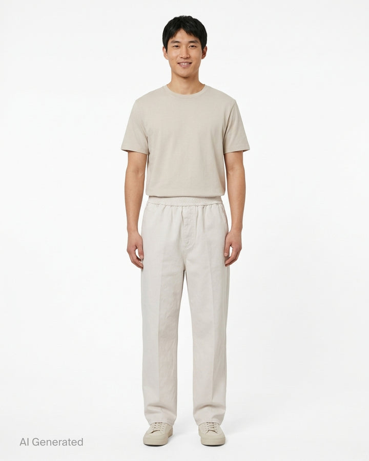 Jacquemus Le De-Nîmes Miami stone pants with smocked elasticated waistband and straight leg, front view - front