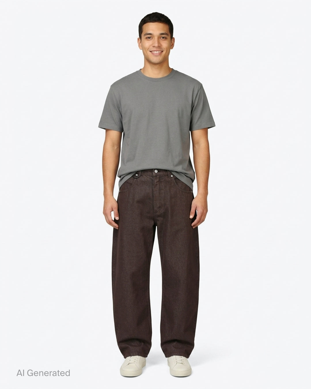 Jacquemus Le De-Nîmes Tempo high-rise curved wide-leg jeans in brown denim, front view - front