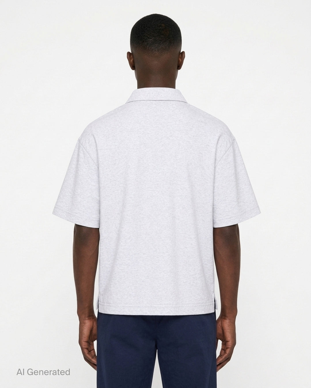 Jacquemus Le Polo Ruban in heather grey with a pointed collar, two-button placket and woven ribbon label at the hem - back