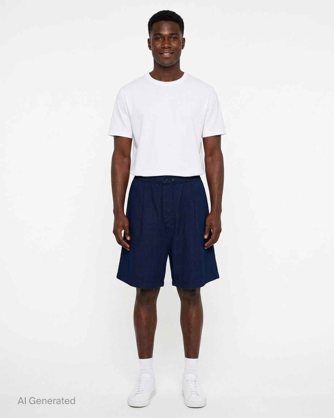 Jacquemus Le Short De-Nîmes Venice relaxed pleated shorts in deep indigo denim with elasticated waistband and button placket - front