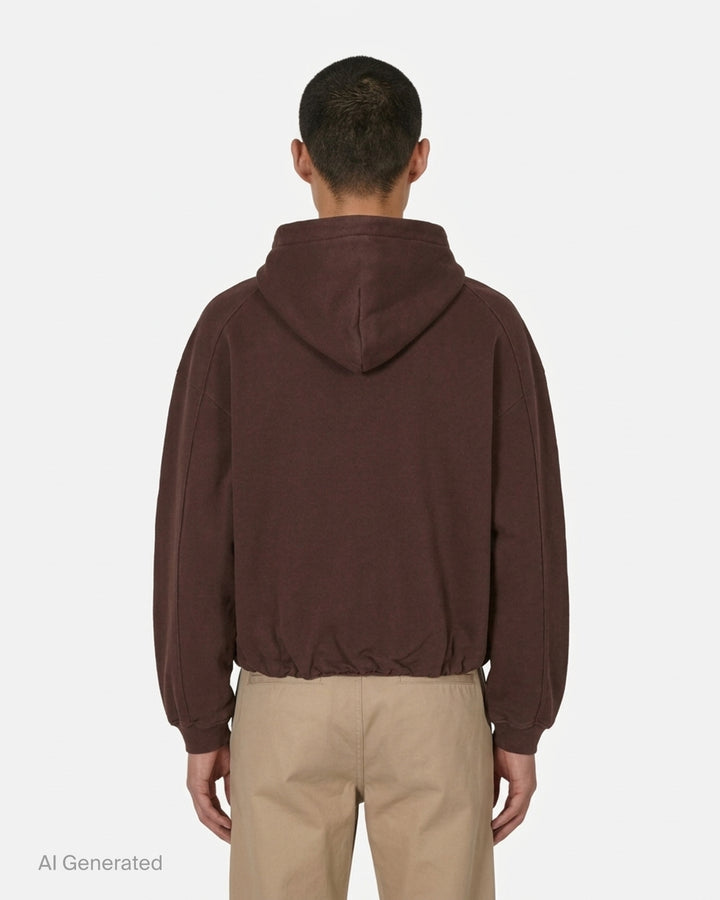 Jacquemus Montaigne oversized zip-up hoodie in beige with drawstring hood, ribbed cuffs and woven chest label - back