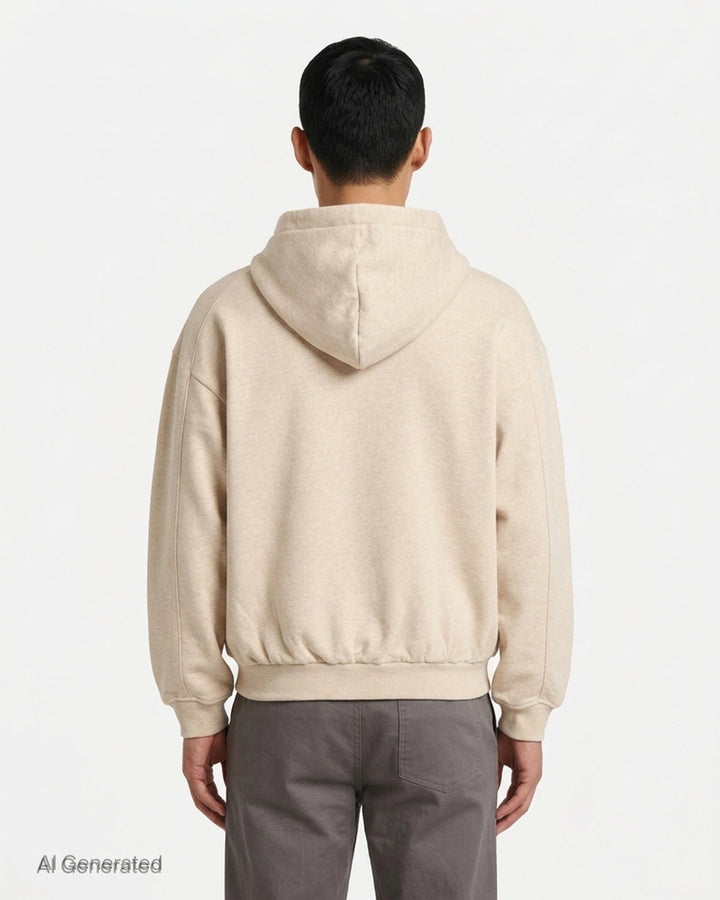 Jacquemus Montaigne oversized zip-up hoodie in beige with drawstring hood, ribbed cuffs and woven chest label - back