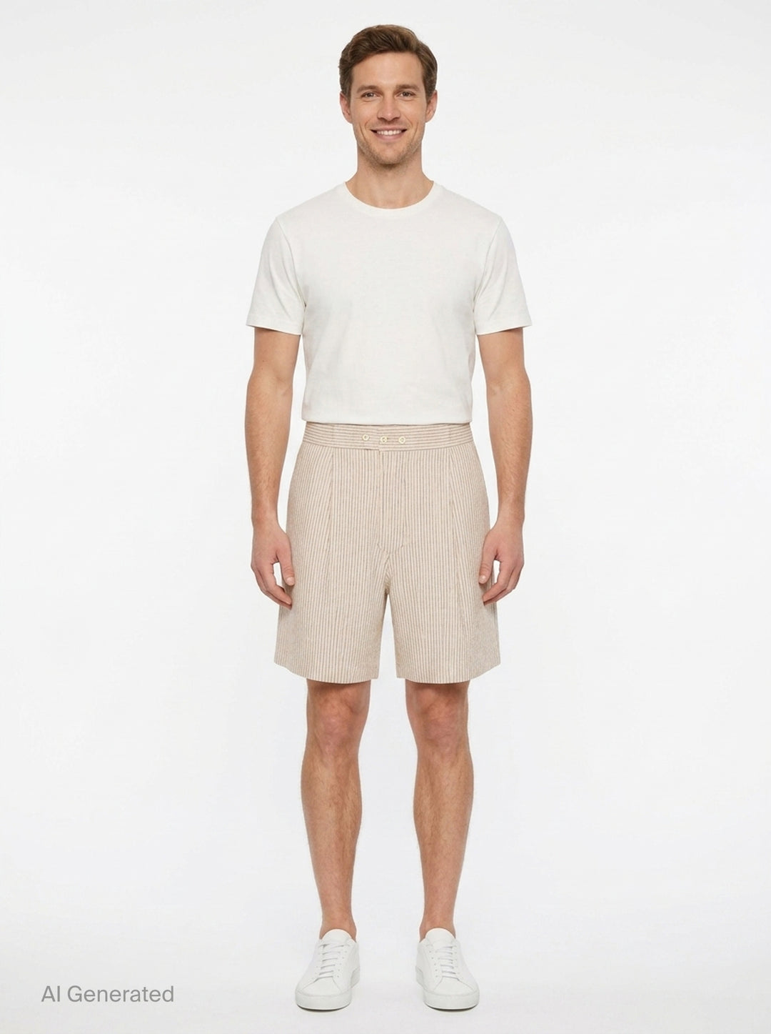 Jacquemus Pyjama Shorts in off-white pinstripe fabric with pleated front, two-button waistband, and relaxed wide-leg silhouette - front