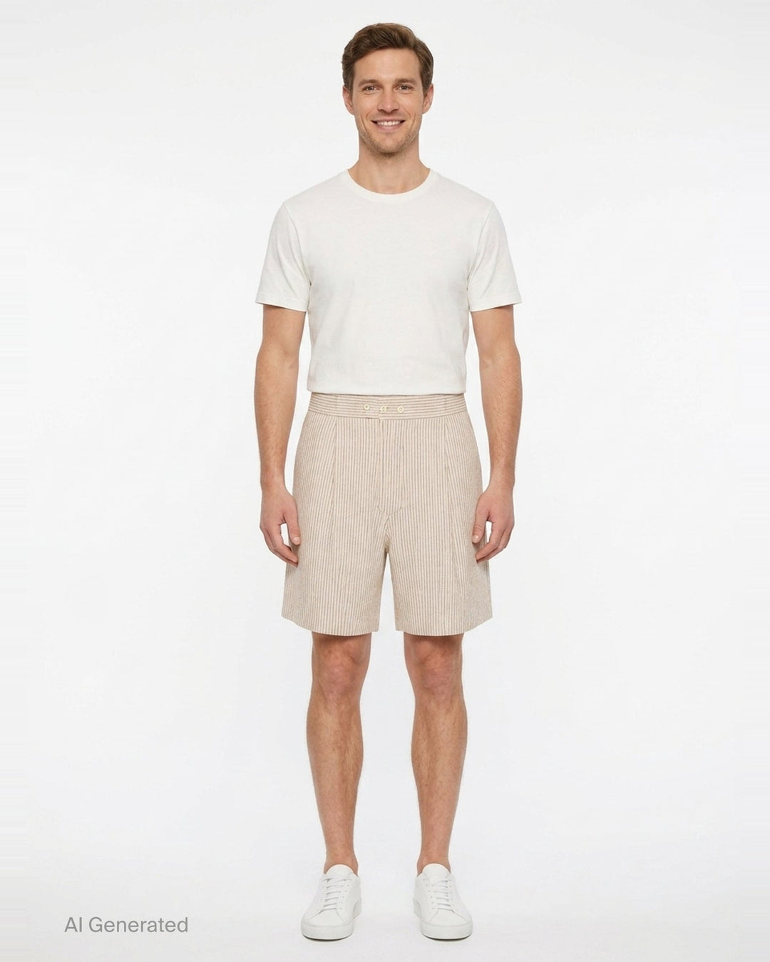 Jacquemus Pyjama Shorts in off-white pinstripe fabric with pleated front, two-button waistband, and relaxed wide-leg silhouette - front