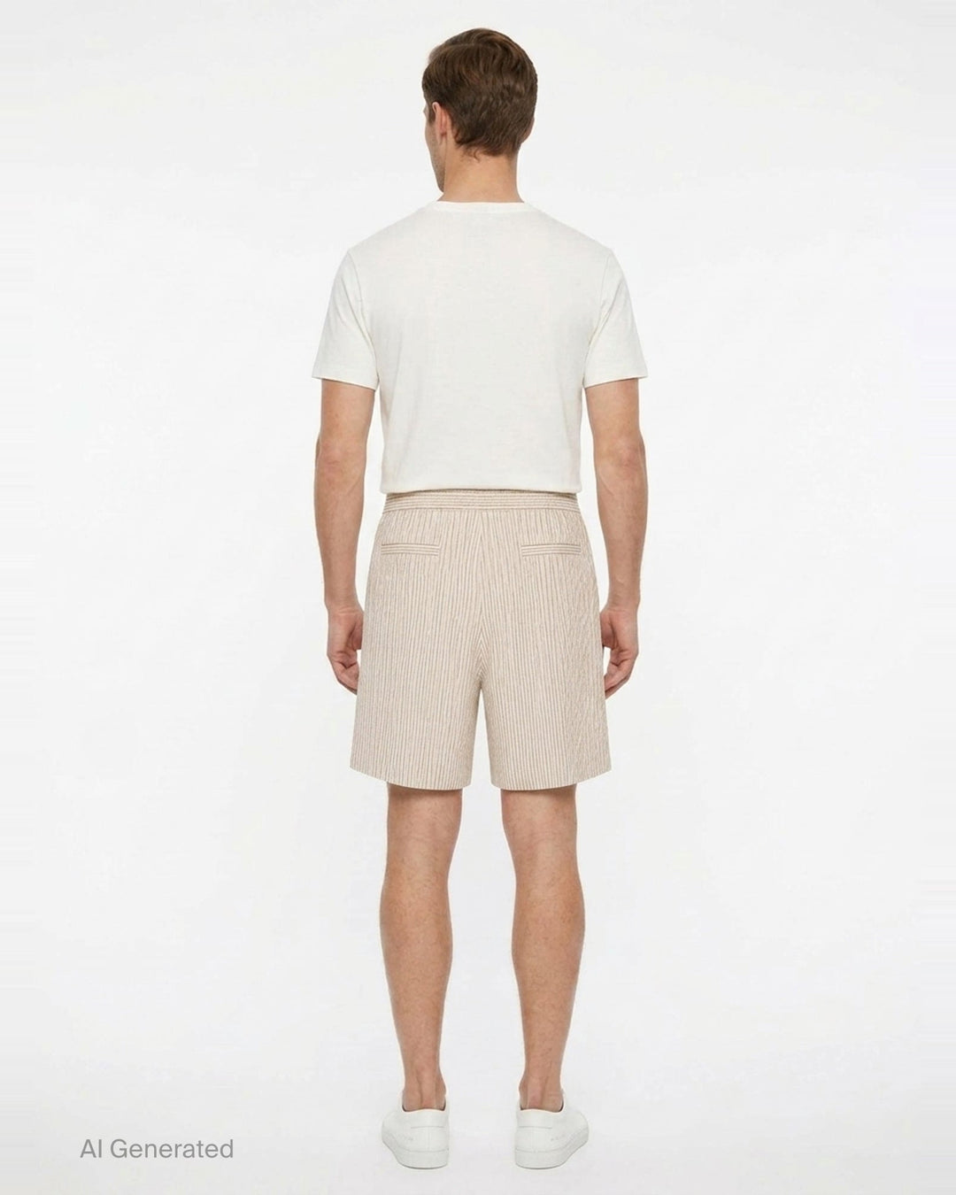 Jacquemus Pyjama Shorts in off-white pinstripe fabric with pleated front, two-button waistband, and relaxed wide-leg silhouette - back