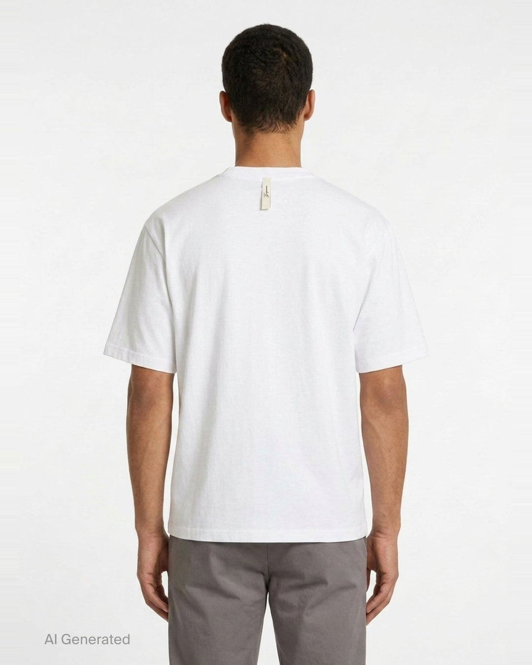 Jacquemus white oversized crew neck tee with distressed cursive Jacquemus script logo print across the chest - back