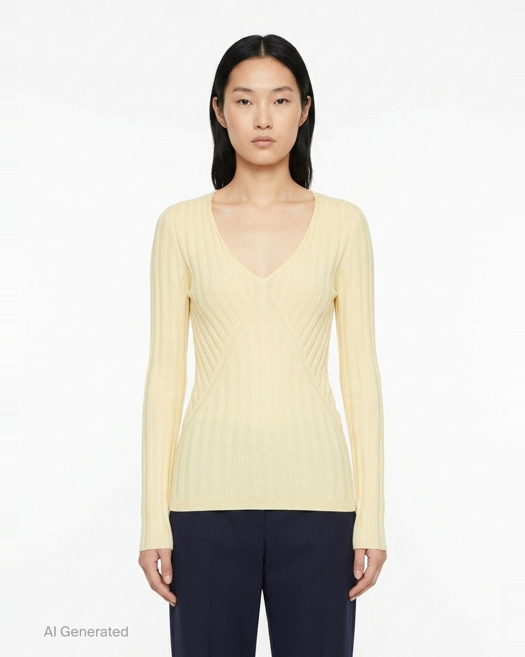 Deep V-Neck Long Sleeve Jumper | Jil Sander | Club21 - front
