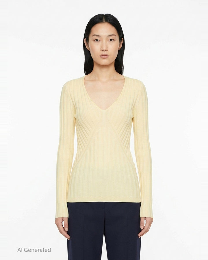 Deep V-Neck Long Sleeve Jumper | Jil Sander | Club21 - front