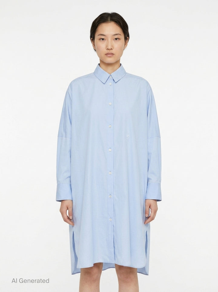 Embroidered Light Cotton Shirt Dress | Jil Sander | Club21 - front