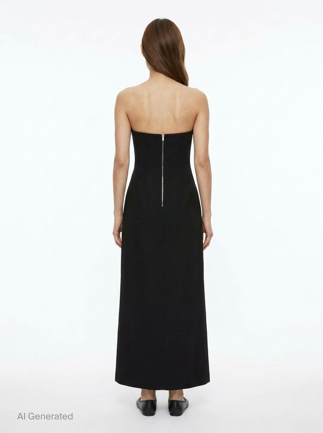 Jil Sander Heavy Textured Sable Gown in black, featuring a structured strapless sweetheart neckline, high slit, and asymmetric hem - back