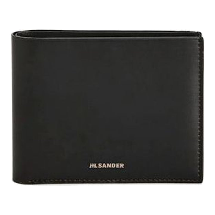 Jil Sander Soft Calf Pocket Wallet in black smooth leather with silver-tone embossed logo lettering on the front face - packshot