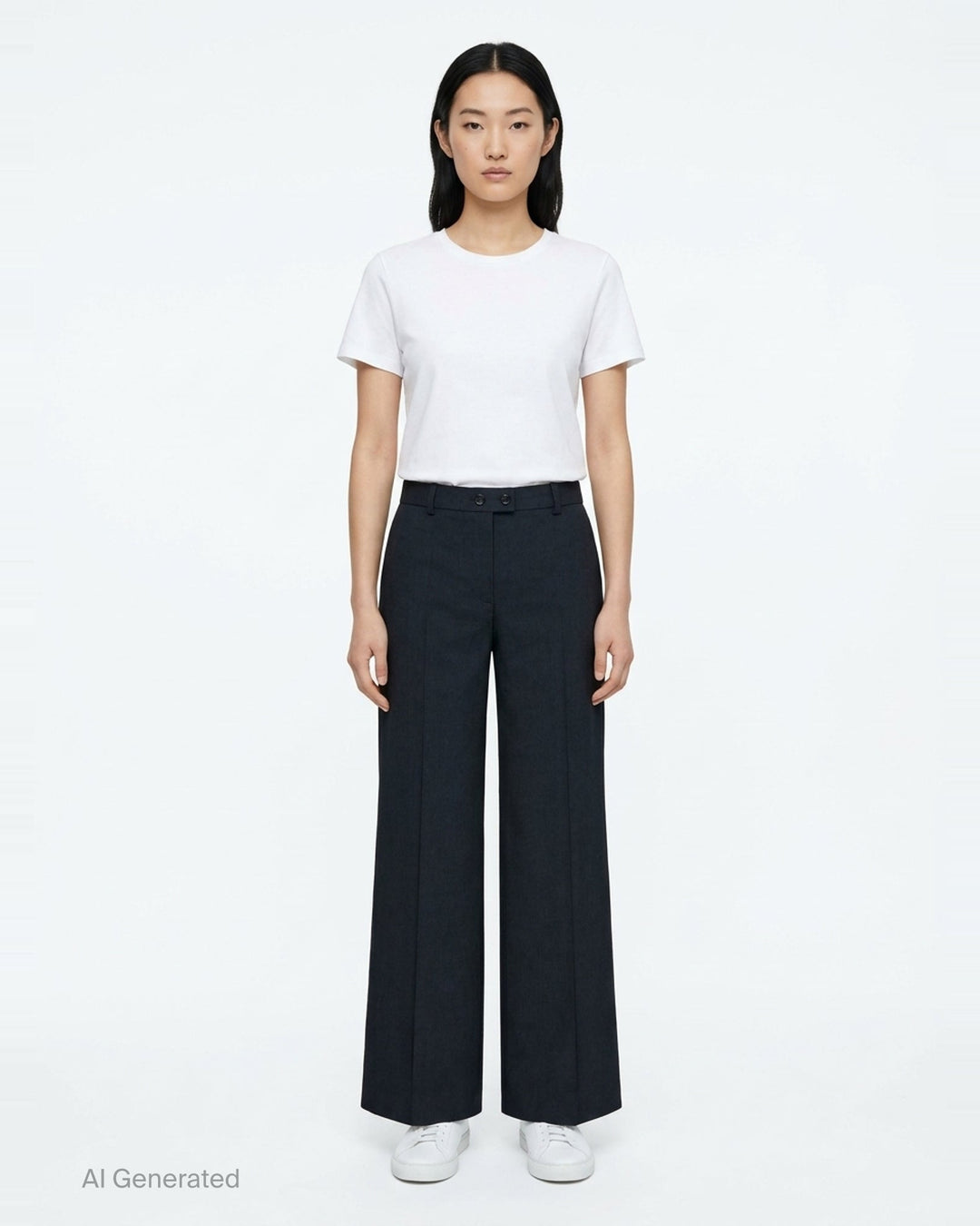 Jil Sander wide-leg stretch wool trousers in taupe with front creases, double-button waist, and belt loops, styled flat on a white background - front