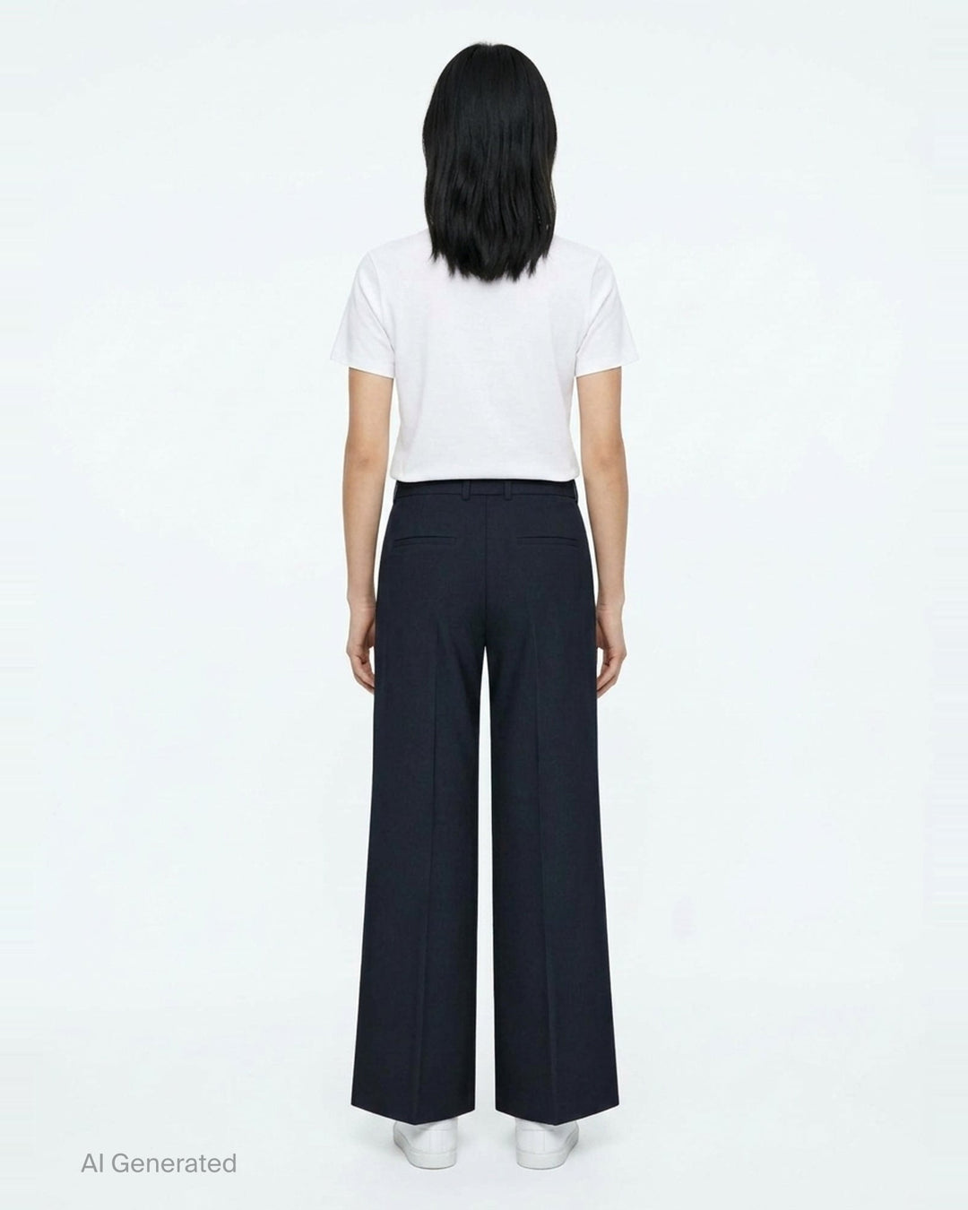 Jil Sander wide-leg stretch wool trousers in taupe with front creases, double-button waist, and belt loops, styled flat on a white background - back