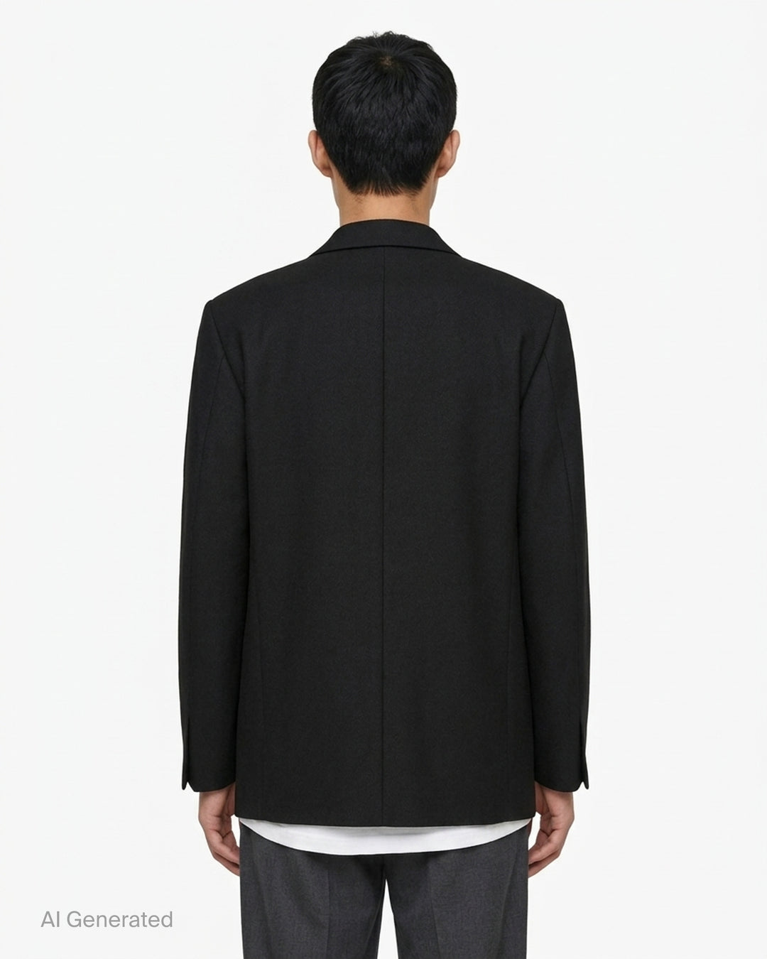 Jil Sander black single-breasted wool mohair jacket with notch lapels and three-button closure, shown from the front - back