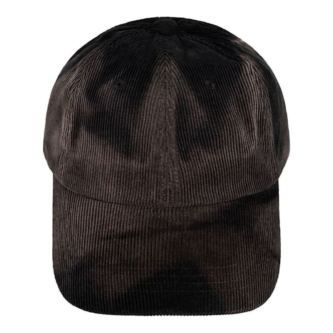 Jiyong Kim sun-bleached corduroy ball cap in faded dark brown and black, front view - packshot