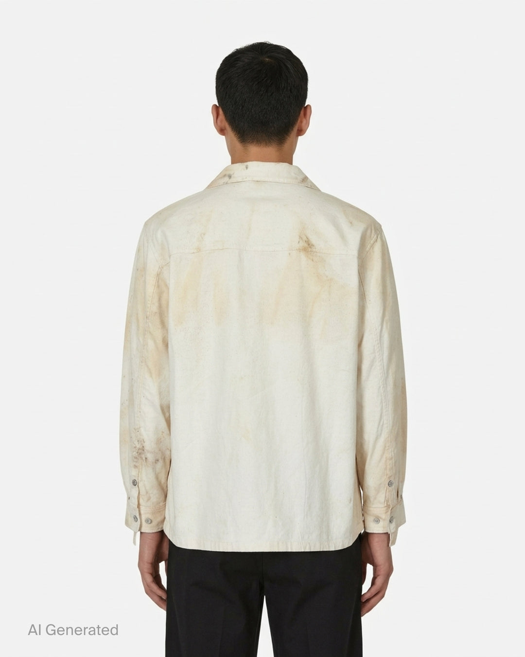 JiyongKim Sun-Bleached Strap Shirt in a faded cream finish with camp collar, button front, chest pocket and sleeve straps - back